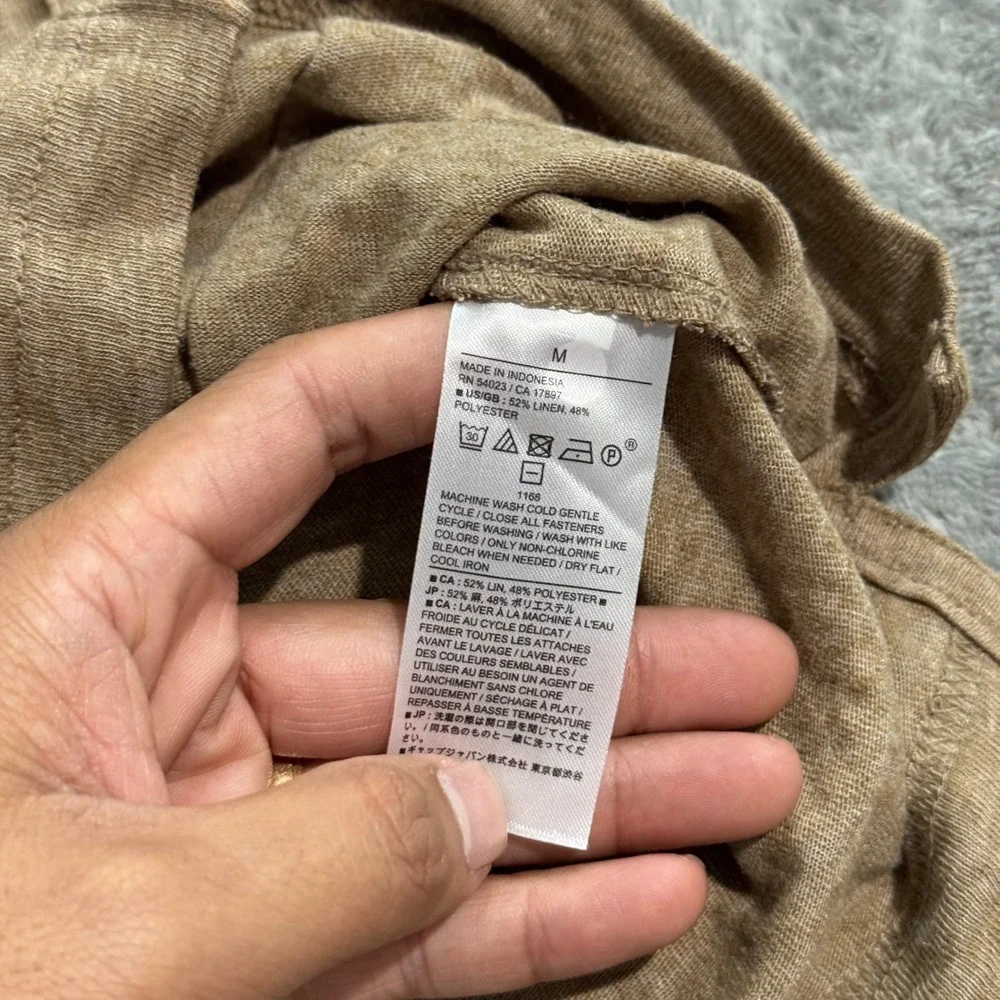 NEW Banana Republic Mens Linen Blend Pintuck Camp Shirt Tan Brown Medium M